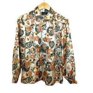 Vintage Notations Satin Floral Blouse, long sleeve, 10